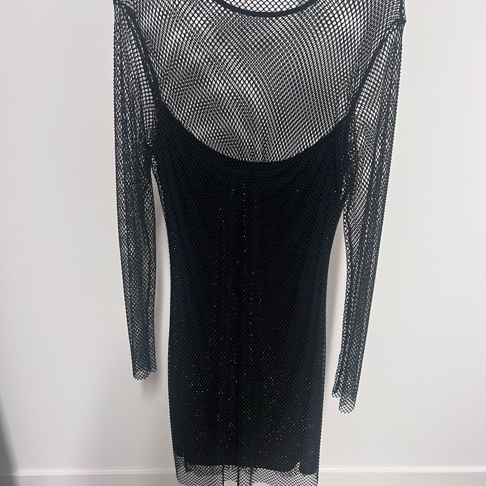 Aqua Black Long Sleeve Mesh Dress